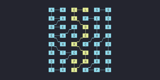 A grid of letters with words marked in blue and yellow.