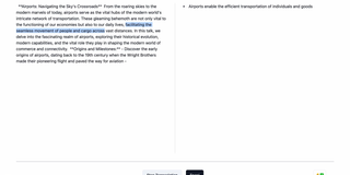 An interface containing a transcript with highlighted segments on the left, and summaries of the highlighted segments on the right.